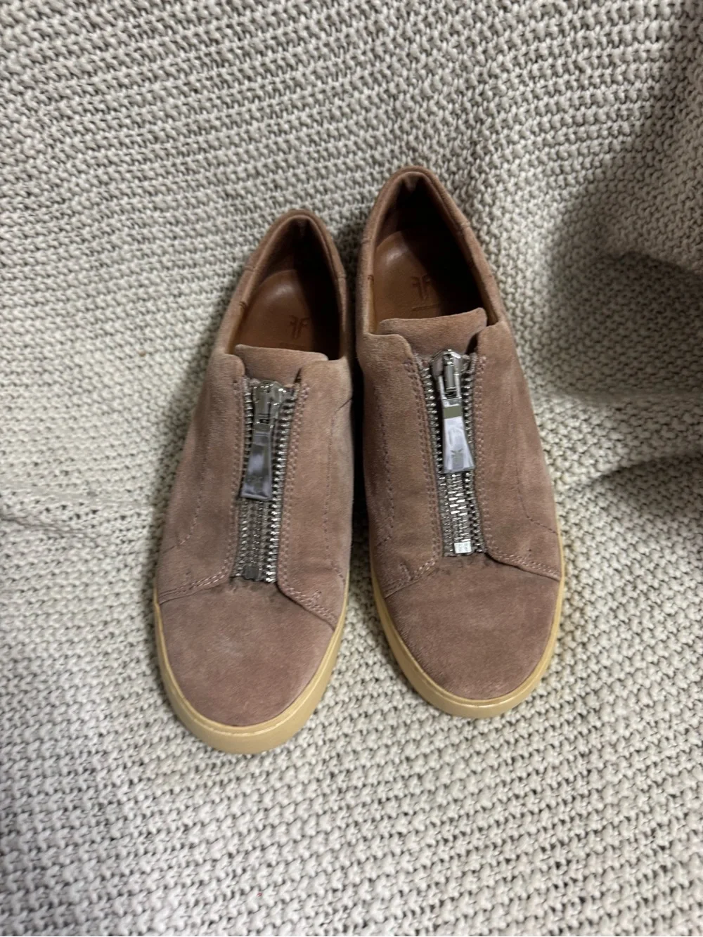 Frye Taupe Suede Zip-Front Women's‎ Slip-On Sneakers